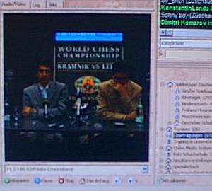 Pressekonferenz am 7.10.2004,
 Kramnik und Leko nach der 8. Partie
 screenshot vom Chessbase-Server